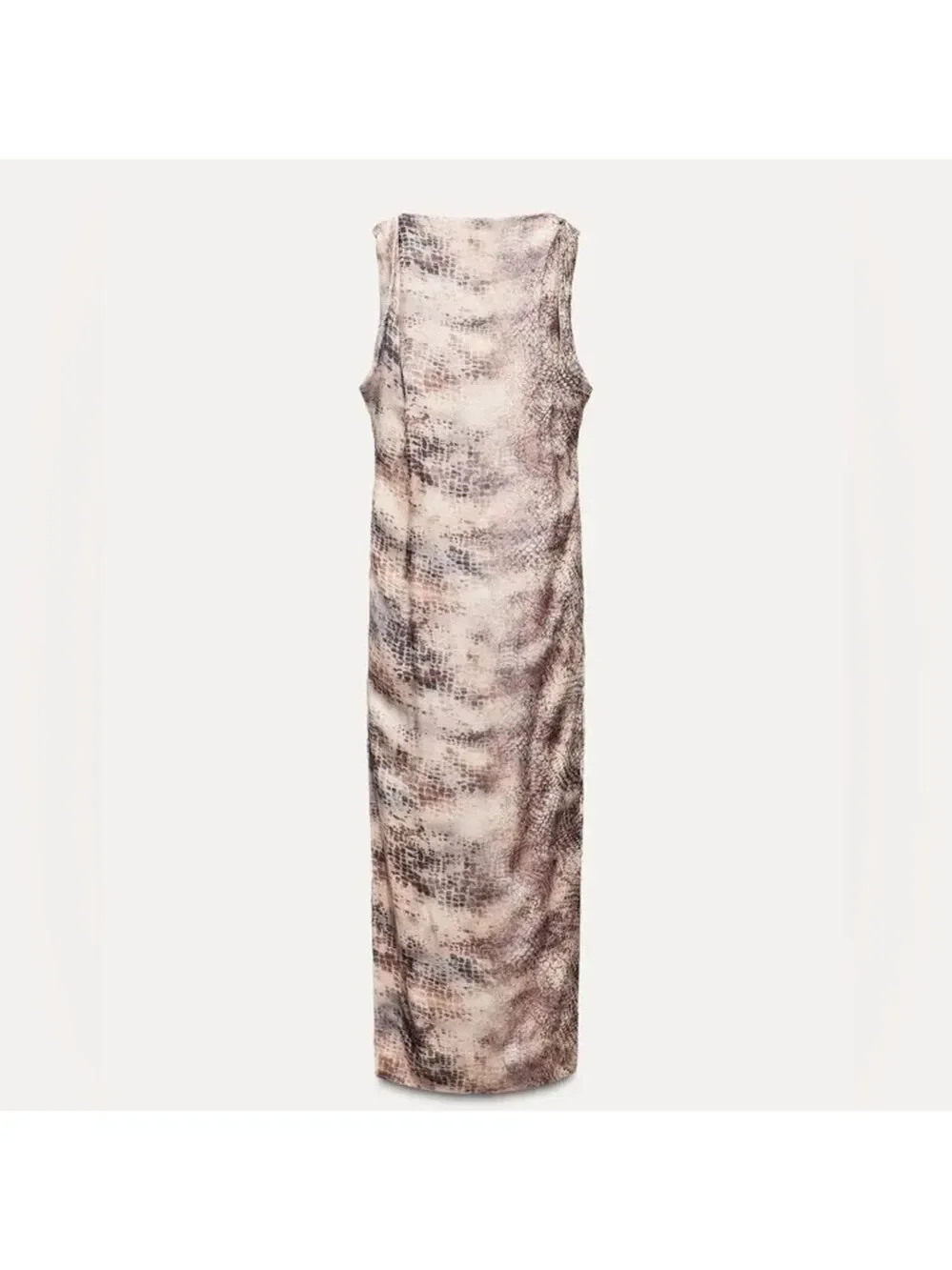 Zara Sleeveless Snake Print Satin Draped Low Back Midi Summer Dress - Picture 7 of 15